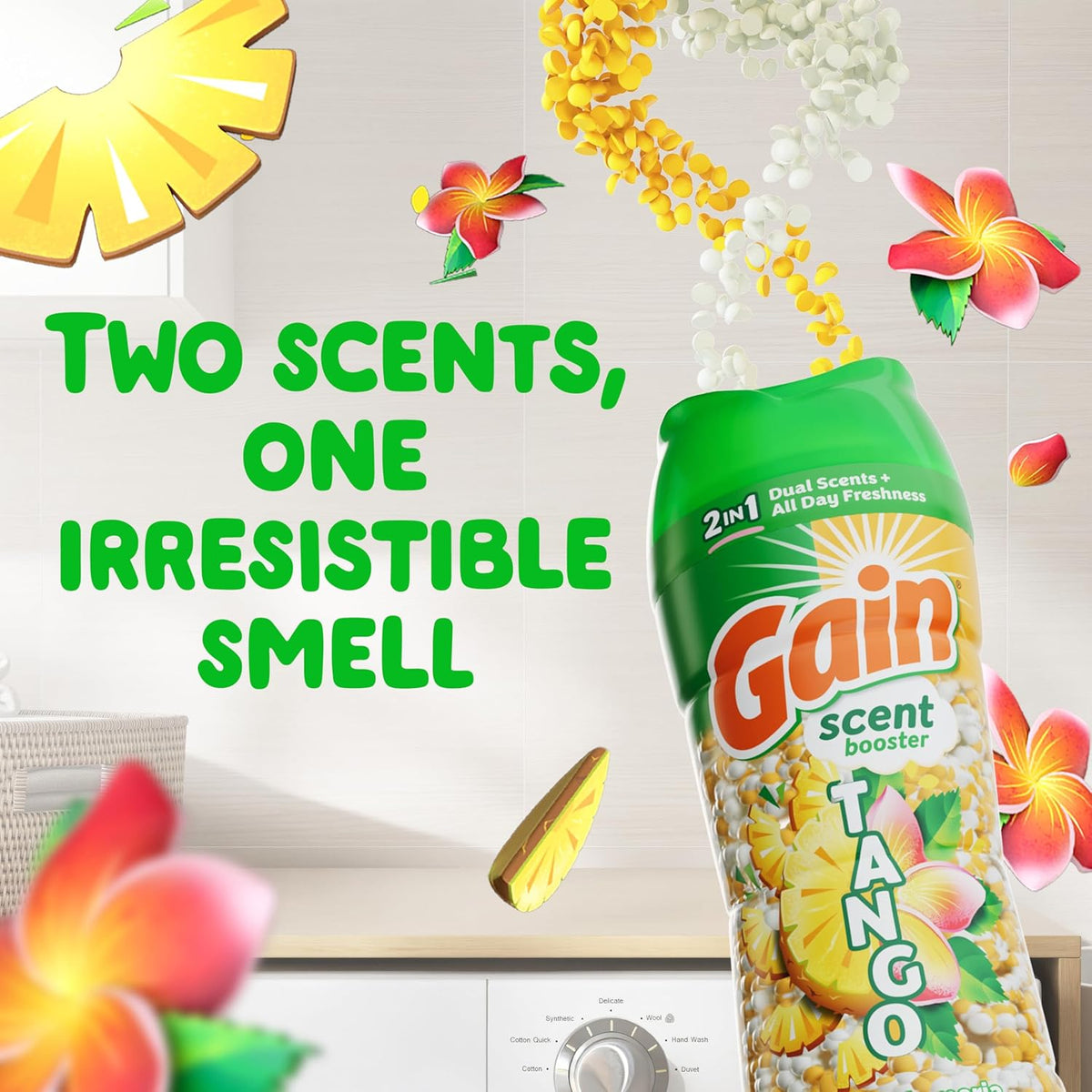 Gain Tango 2-in-1 Laundry Scent Booster Beads, Piña and Plumeria Scent, 10.7oz, Laundry Beads with Dual Scents Plus All Day Freshness