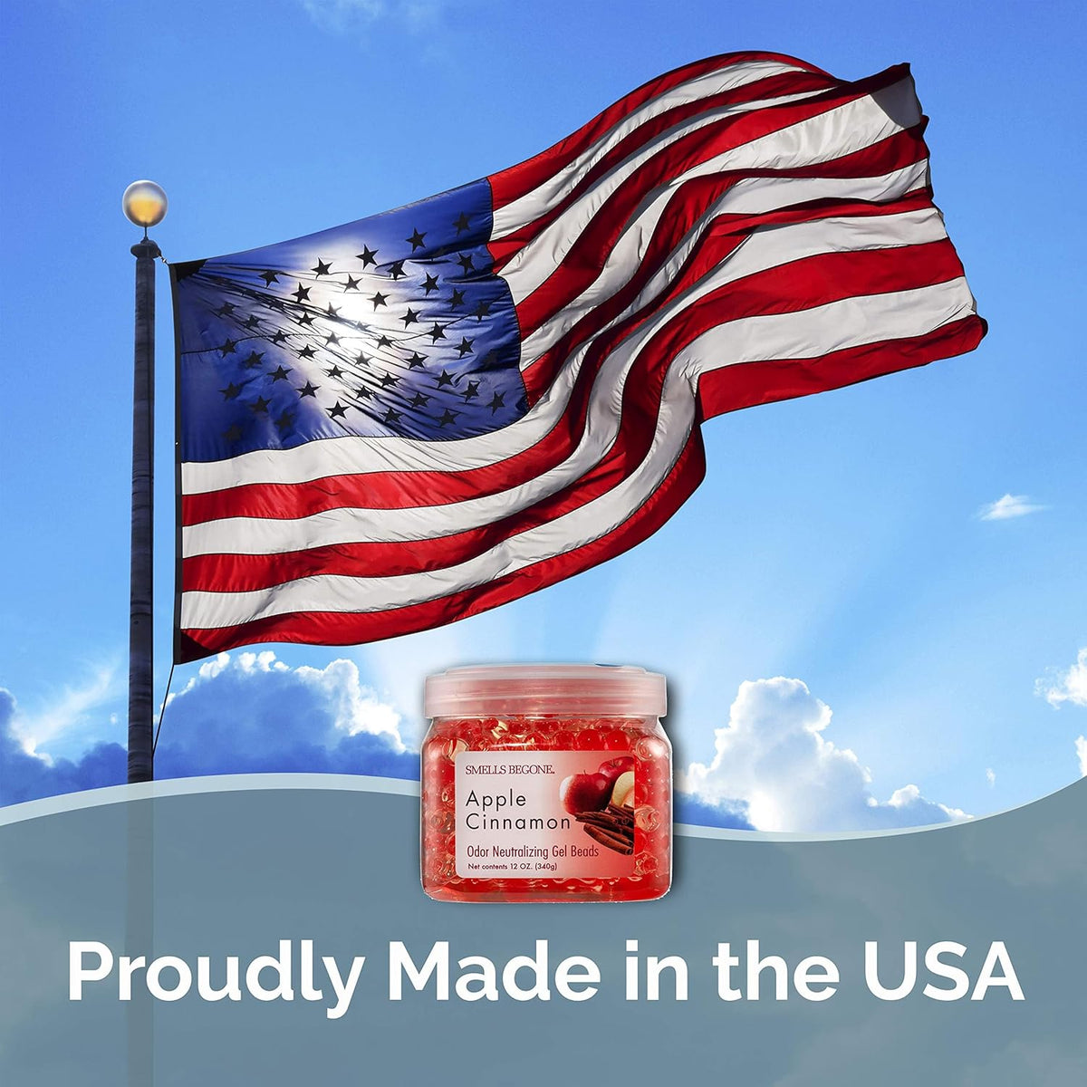 SMELLS BEGONE Odor Eliminator Gel Beads - 12 oz, Pack of 6 - Eliminates Odor in Bathrooms, Cars, Boats, RVs & Pet Areas - Air Freshener - Made with Essential Oils - Apple Cinnamon Scent