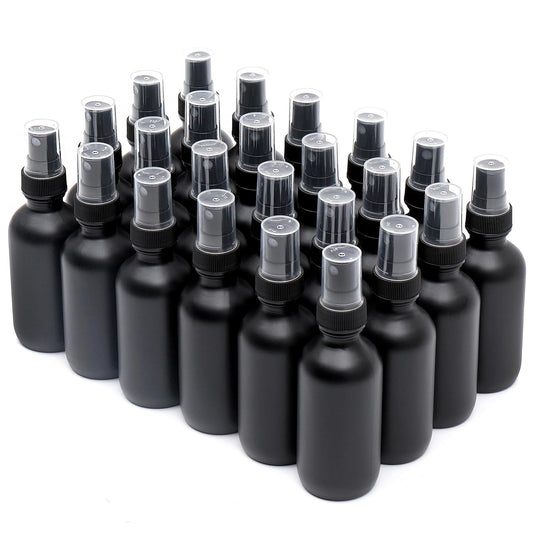 Frosted Black Glass Small Spray Bottle 2 oz 24 Packs,Fine Mist Sprayer Small Clear Bottles,Refillable Containers mini spray bottles for Cleaning Solutions and Skin Care (Frosted Black 24pcs)