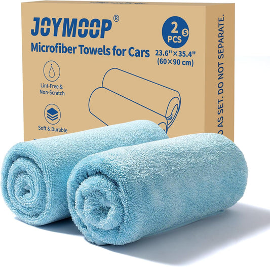 JOYMOOP Microfiber Towels for Cars, 2 Pack 35.4" x 23.6" Car Drying Towel, Blue Reusable Car Towel, Quick Drying Car Microfiber Cleaning Cloth for RVs, SUVs, Trucks