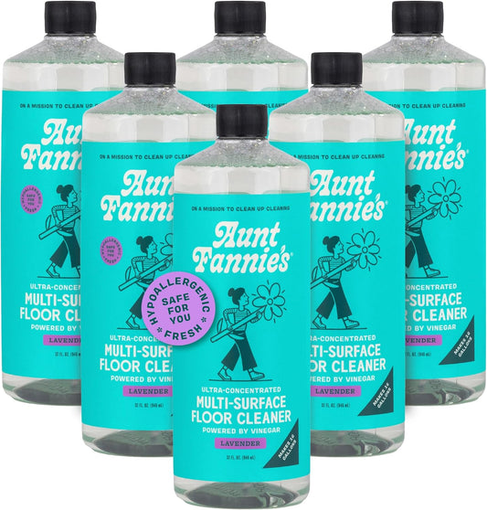 Aunt Fannie's Ultra Concentrated Floor Cleaner Vinegar Wash, Multi-Surface Solution Mopping, Makes 16 Gallons, Lavender Scent, 32 oz. (Pack of 6)