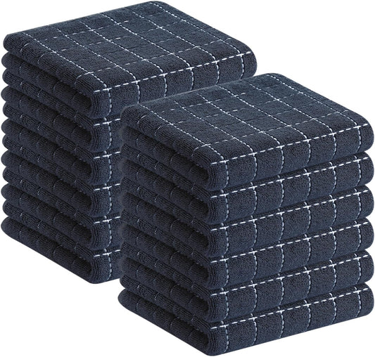 Homaxy 100% Cotton Terry Kitchen Towels(Dark Grey, 13 x 28 inches), Checkered Designed, Soft and Super Absorbent Dish Towels, 12 Pack