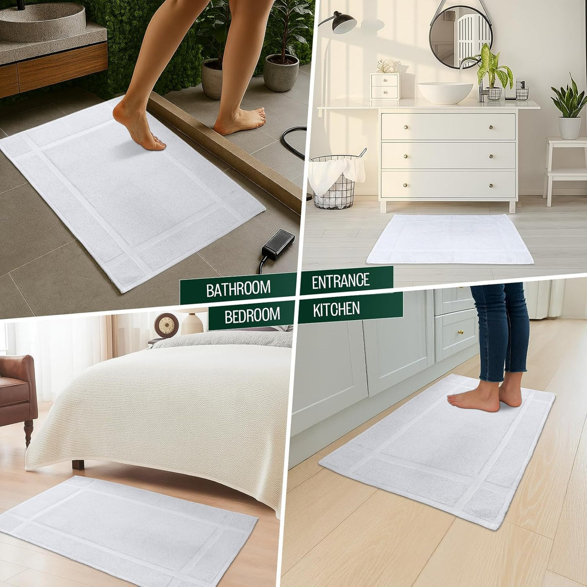 Pearl Linens Pack of 12 100% Cotton Bath Mat 18x25 inches, Soft & Absorbent Quick Dry Bathroom Mat Set, Not Bathroom Rugs, After Shower Mat, Bath Tub Mat, 687 GSM, Machine Washable, White