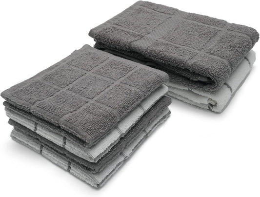 100% Cotton Terry Dish Cloth & Dish Towel, 6 Pack, Super Soft and Absorbent Kitchen Towels, Perfect for Kitchen Cleaning and Dish Washing (Grey (DT and DC Combo))