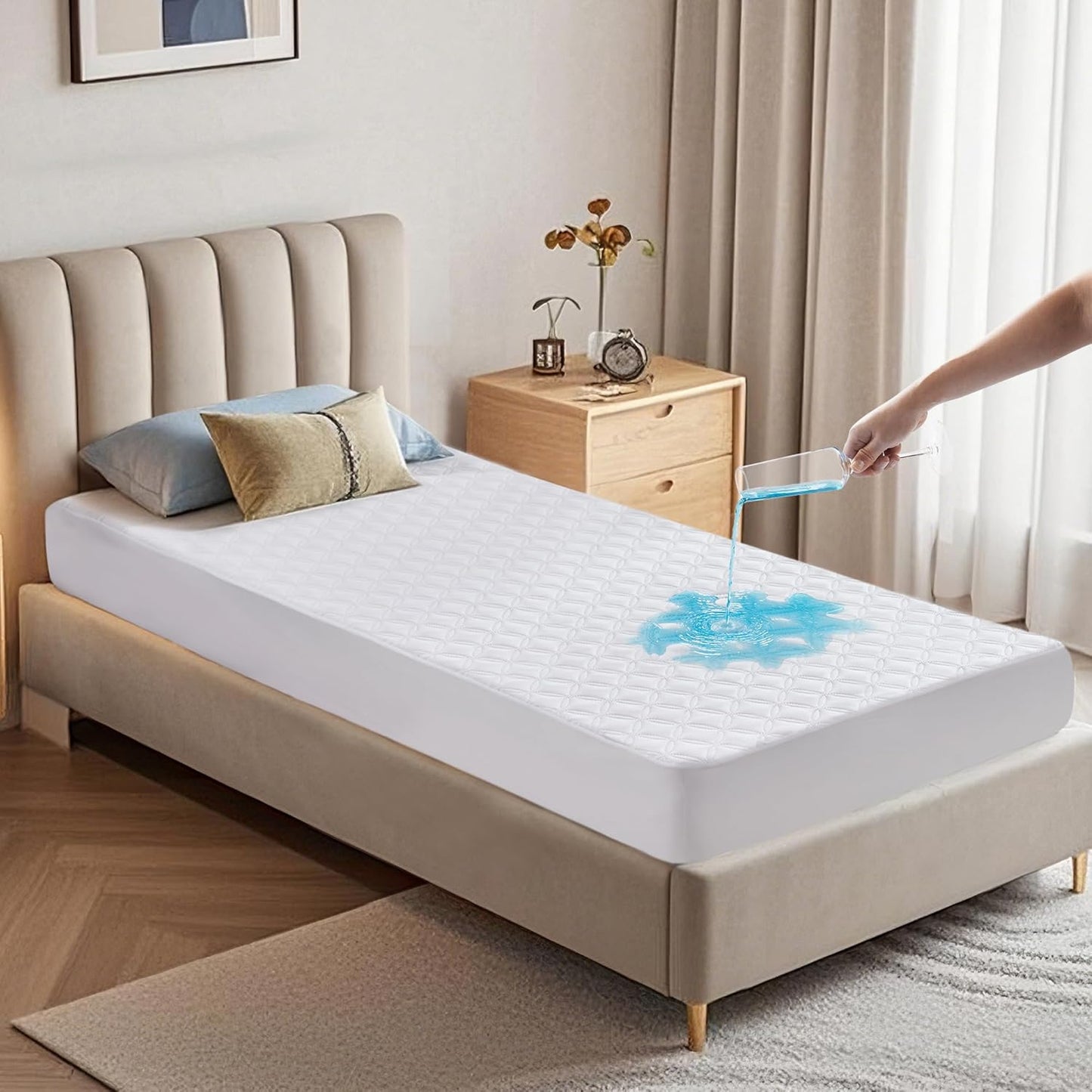 BEDLORE Waterproof Mattress Protector, Twin XL Size Mattress Pad with Deep Pocket Fitted Up to 6-15 inches, Soft Breathable Bed Mattress Cover for Bedroom, College Dorm (White)