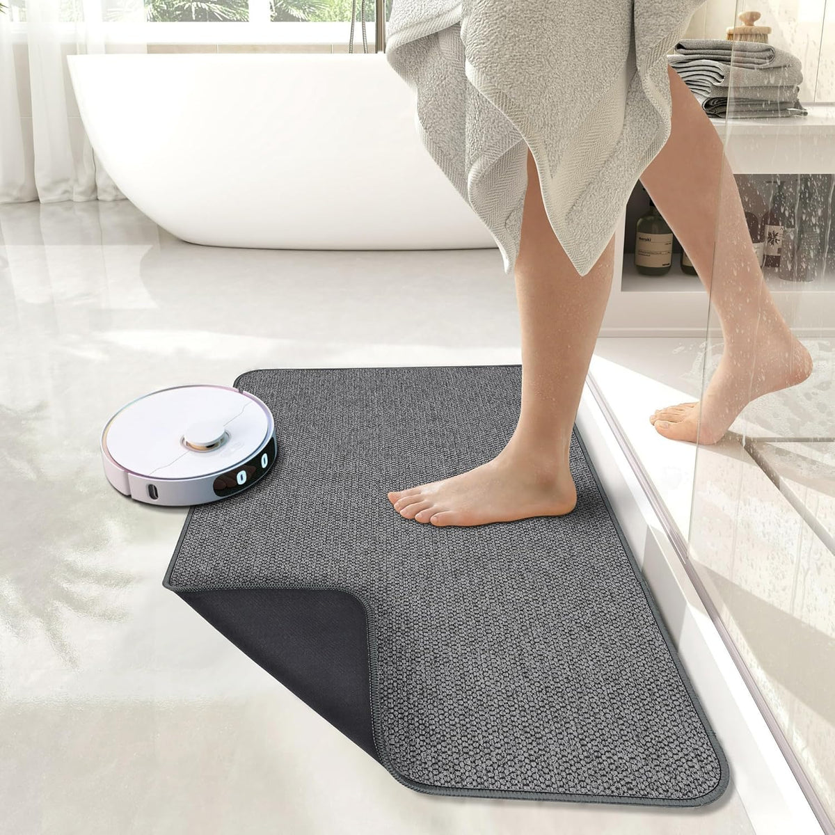 Bath Mat,Ultra Thin Bathroom Rugs,Rubber Bath Mats for Bathroom,No Slip Bath Rugs,Quick Dry,Machine Washable,Low Pile,Absorbent,Shower Outside,Sink,Home Decor Accessories.Dark Grey,1'5"x2'3"(2 Pack)