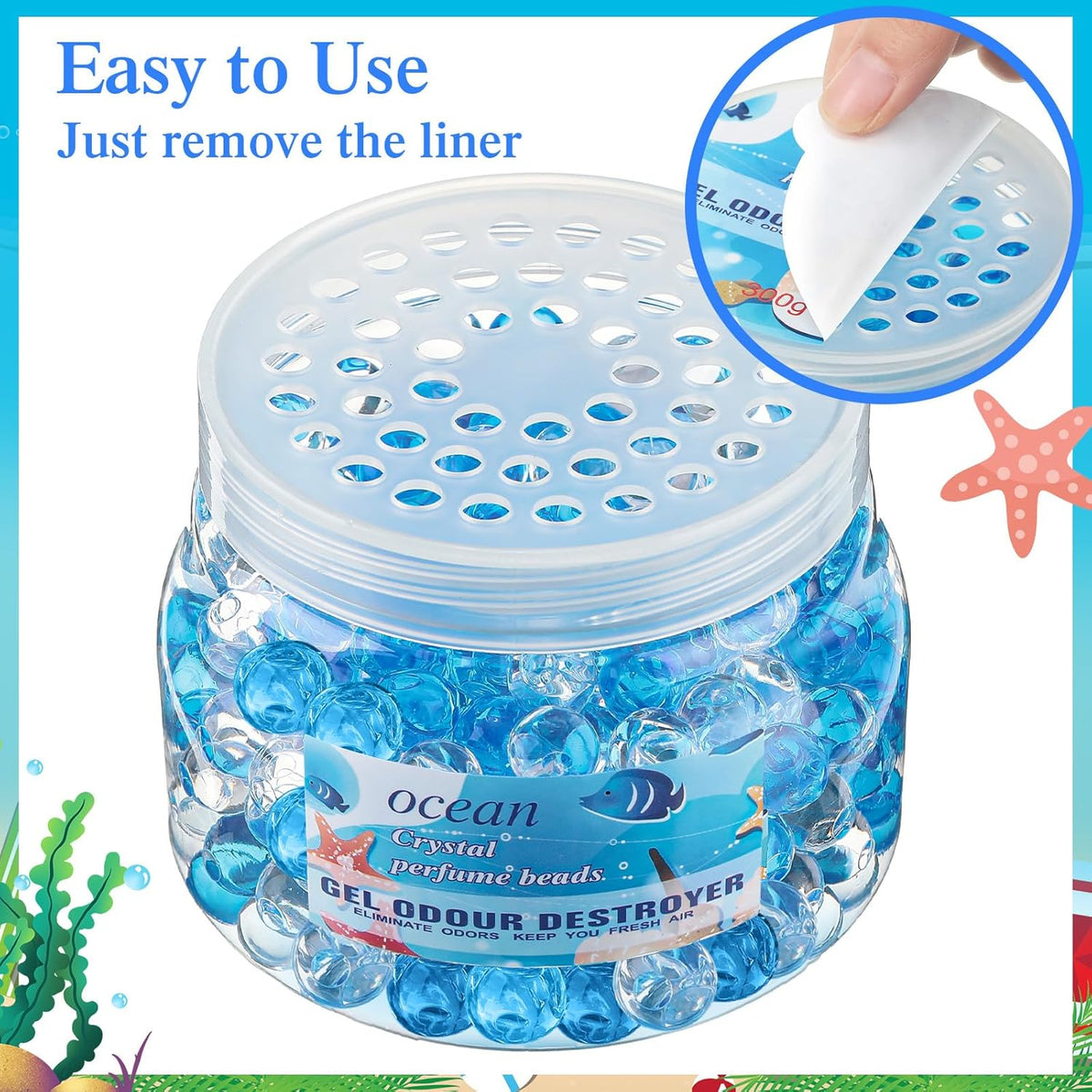 9 Pack Odor Eliminator Gel Beads Bulk 10 Ounces Air Freshener Gel Beads Odor Eliminator for Home, Bathrooms, Cars, Boats and Pet Areas(Ocean)