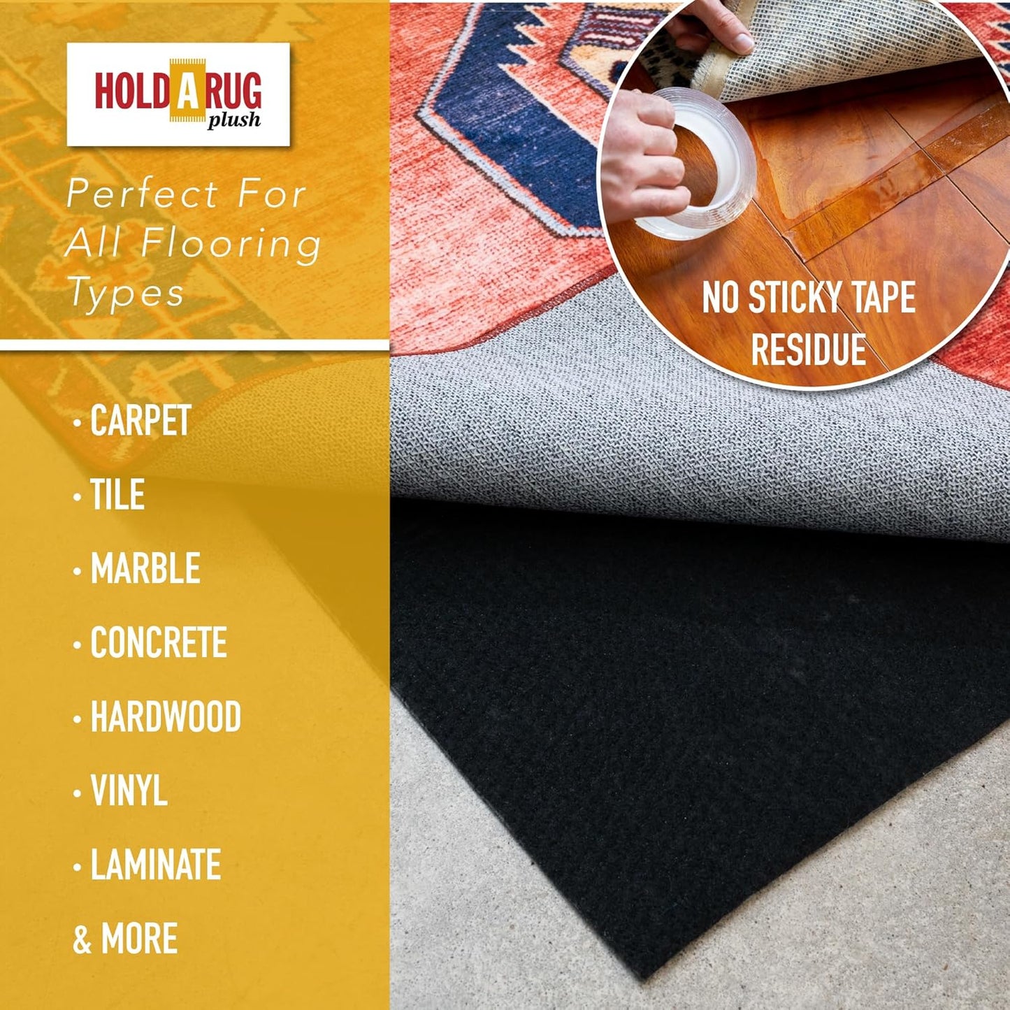 Hold-a-Rug Plush 7' Round Nonskid, Nonslip Rug Pad, Reversible Gripper, ¼ Thick, Safe for All Floors and Carpet, Keep Area Rugs Secure