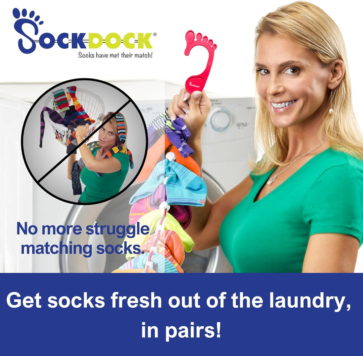Sock Laundry Solution for Washing Drying & Storing Socks in Pairs, Clip & Hold Socks in Washer Dryer & Closet 2-Pack