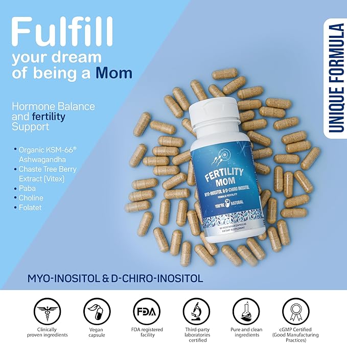 YOU'RE NATURAL Conception Fertility Vitamins for Women - Prenatal Vitamins - Myo-Inositol, D-Chiro Inositol & Folate, Regulates Cycle, Aid Ovulation, Hormonal & Ovarian Support, Vitex, 30 Day Supply