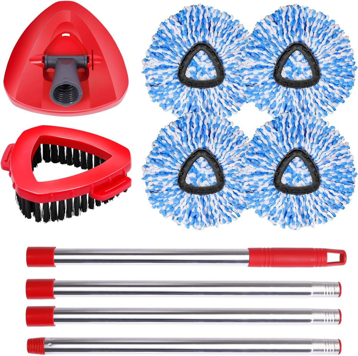 4 Packs Spin Mop Replacement Heads Compatible with Oceda RinseClean 2-Tank System, 30-58" Mop Handle,Mop Scrub Brush and Base Combo Set,Mopping Refills Easy to Replace and Cleaning