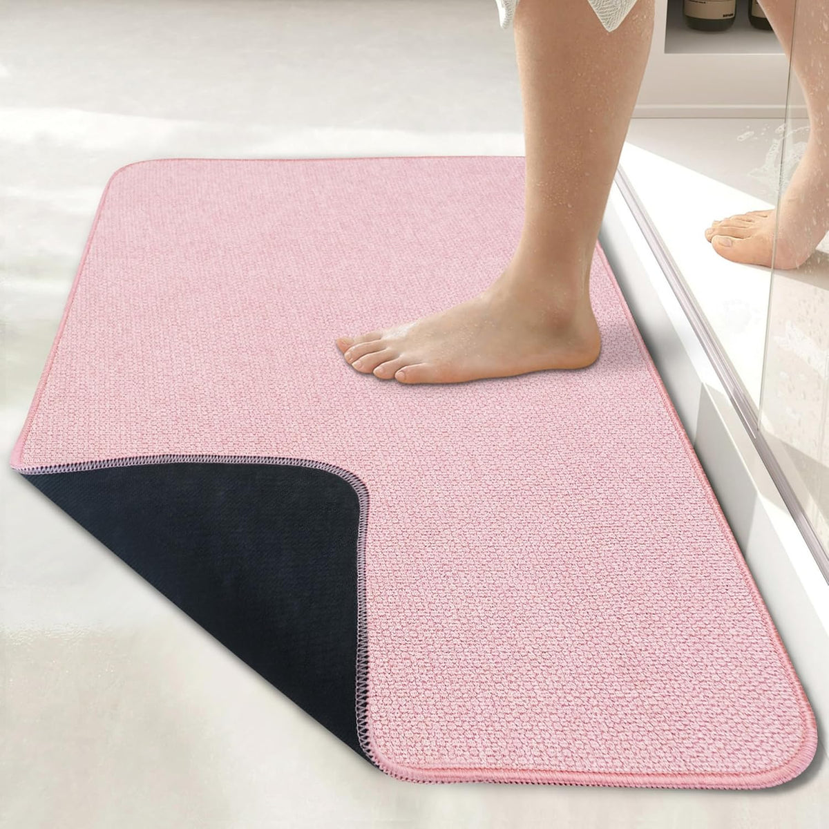 Bath Mat,Ultra Thin Bathroom Rugs,Rubber Bath Mats for Bathroom,No Slip Bath Rugs,Quick Dry,Machine Washable,Low Pile,Absorbent,Shower Outside,Sink,Home Decor Accessories.Pink,1'8"x2'8"(20x32inch)