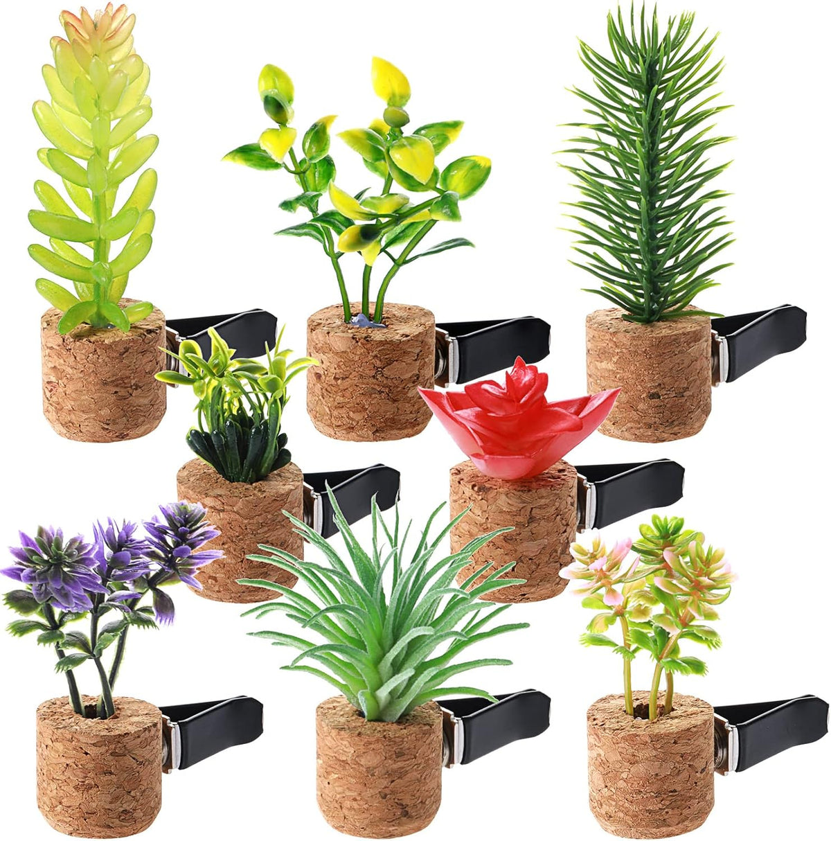 8 Pieces Artificial Plant Air Vent Clips Succulents with Essential Oil Mini Cute Sprayer Car Plant Vent Clip Air Freshener for Car Decorations Accessories(Classic Style)