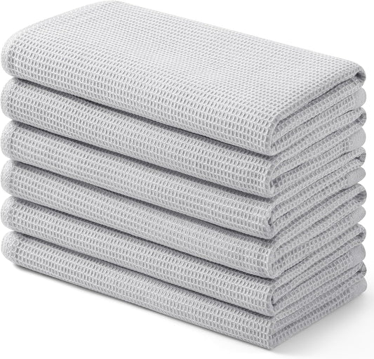 Homaxy 100% Cotton Waffle Weave Kitchen Towels - 6 Pack Soft and Absorbent Dish Towels - 16 x 26 Inches Quick Dry Hand Towels - Light Grey