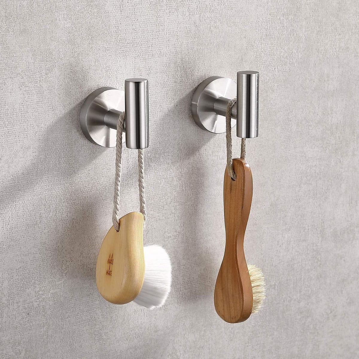 TASTOS Bathroom Towel Hooks Brushed Nickel, 2 Pack Stainless Steel Robe Coat and Clothes Hook, Heavy Duty Wall Hook for Bathroom & Kitchen, Modern Round Style Screw Wall Mounted