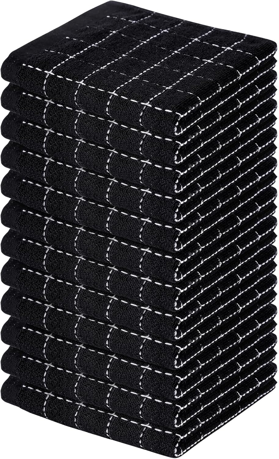 Homaxy 100% Cotton Terry Kitchen Dish Cloths, Ultra Soft and Absorbent Dish Towels for Kitchen, Suitable for Drying and Washing Dishes, 12 Pack, 12 x 12 Inches, Black