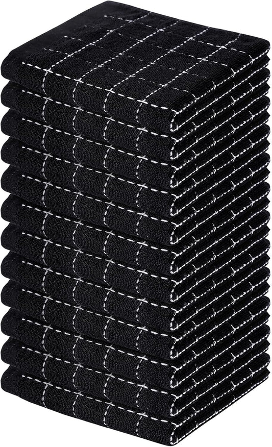 Homaxy 100% Cotton Terry Kitchen Dish Cloths, Ultra Soft and Absorbent Dish Towels for Kitchen, Suitable for Drying and Washing Dishes, 12 Pack, 12 x 12 Inches, Black