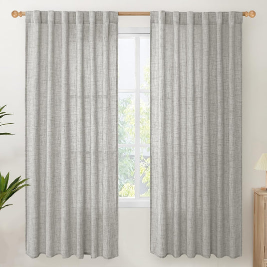 YoungsTex Dark Grey Linen Curtains 78 Inch Length for Living Room, Light Filtering Semi Sheer Window Drapes Rod Pocket Back Tab Curtain for Bedroom Office Farmhouse Country, 2 Panels, 52 X 78 Inch