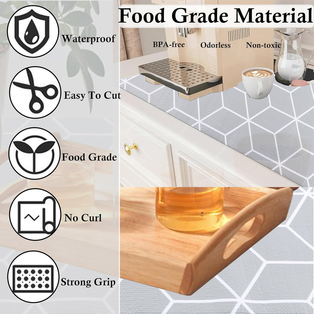 Shelf Liner 16 Inch Wide X 20 Ft Waterproof Cabinet Drawer Paper Mat Non Slip Pantry Cupboard Closet Liners Non Adhesive Liner for Kitchen Bathroom Dresser Refrigerator Under Sink