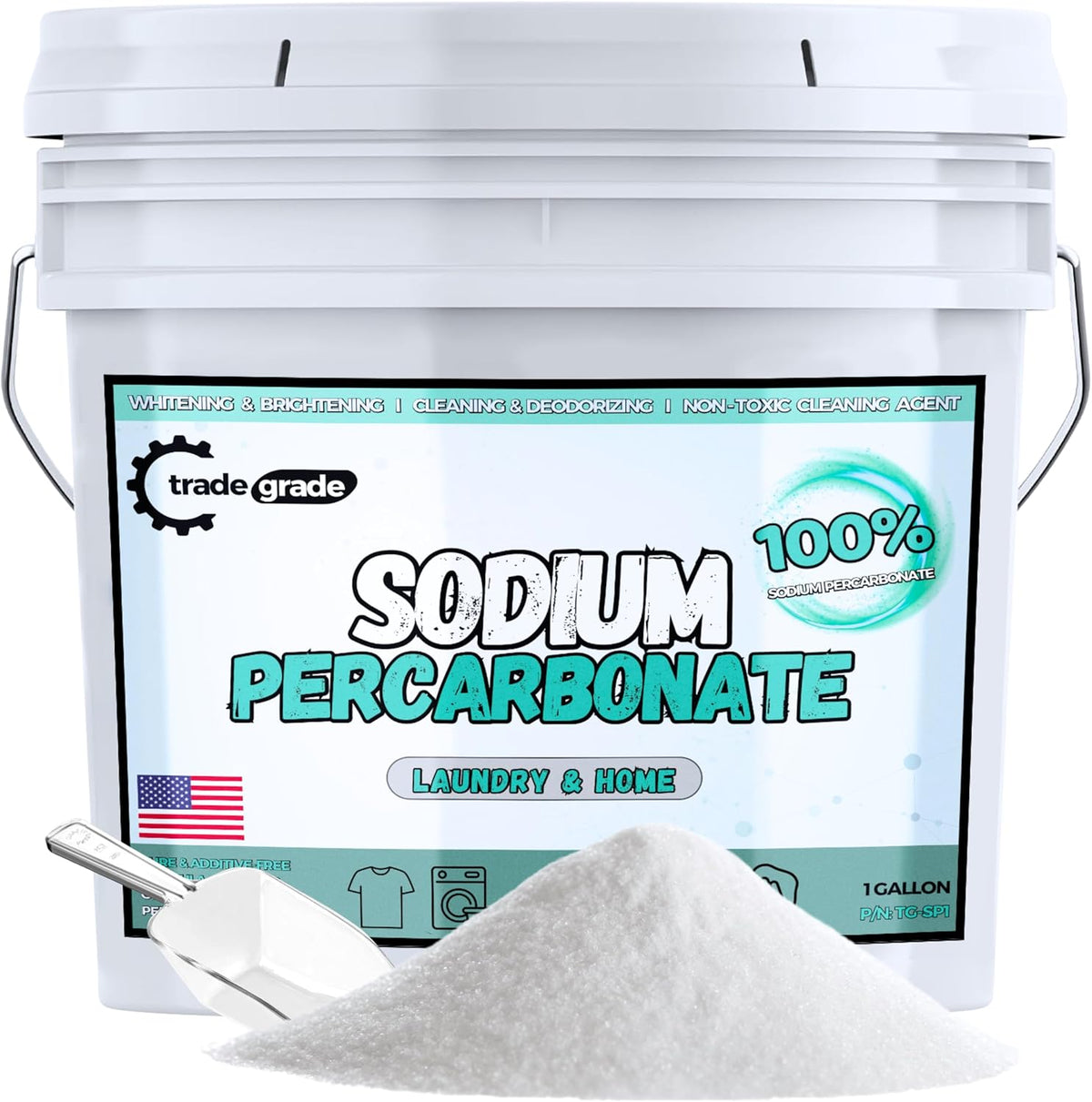 TradeGrade Sodium Percarbonate Powder – Oxygen Bleach Powder for Laundry, Home & Outdoor Cleaning – Unscented Multi-Purpose Cleaner and Stain Remover in Resealable Bucket (160 Ounce)
