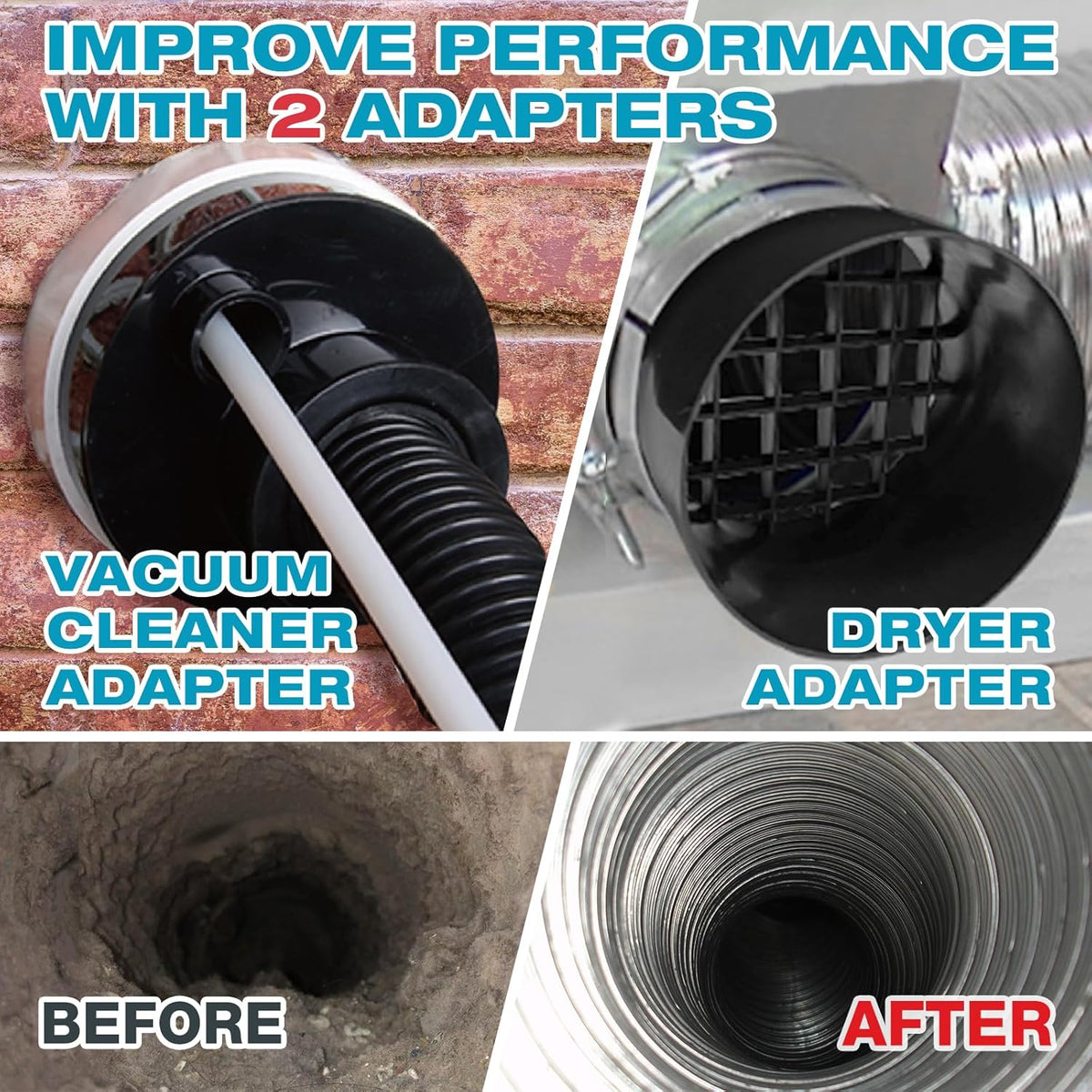 Sealegend 47-Pieces 33-Feet Dryer Vent Cleaner Kit, Dryer Cleaning Tools, Include Omnidirectional Blue Dryer Lint Vacuum Attachment, Dryer Vent Brush, Universal Vacuum & Dryer Adapters