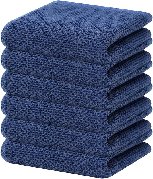 Homaxy 100% Cotton Waffle Weave Kitchen Dish Towels, Ultra Soft Absorbent Quick Drying Cleaning Towel, 13 x 28 Inches, 6-Pack, Navy Blue