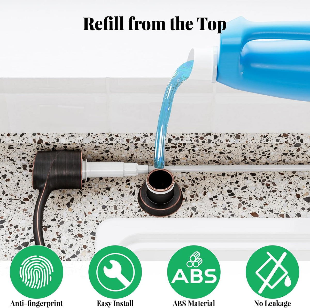 SAMODRA Kitchen Sink Soap Dispenser Oil Rubbed Bronze Built-in Soap Dispenser,ABS Dispenser Pump Head with 11 oz PET Bottle, Refill from Top