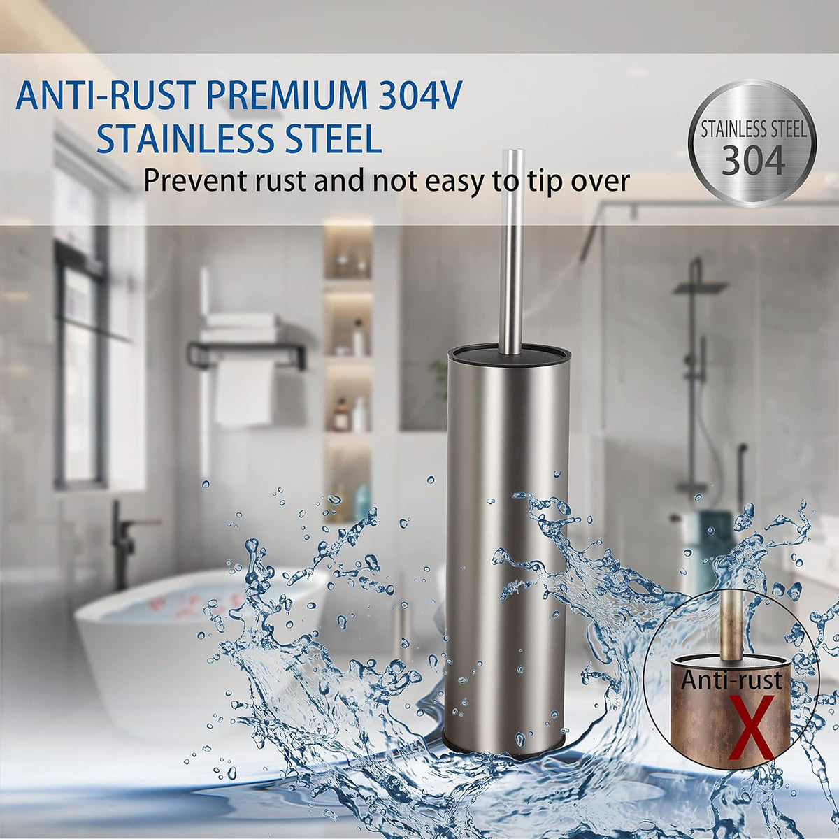 Toilet Brush and Holder,Stainless Steel Toilet Brushes for Bathroom with Holder 2pack Brushed Nickel
