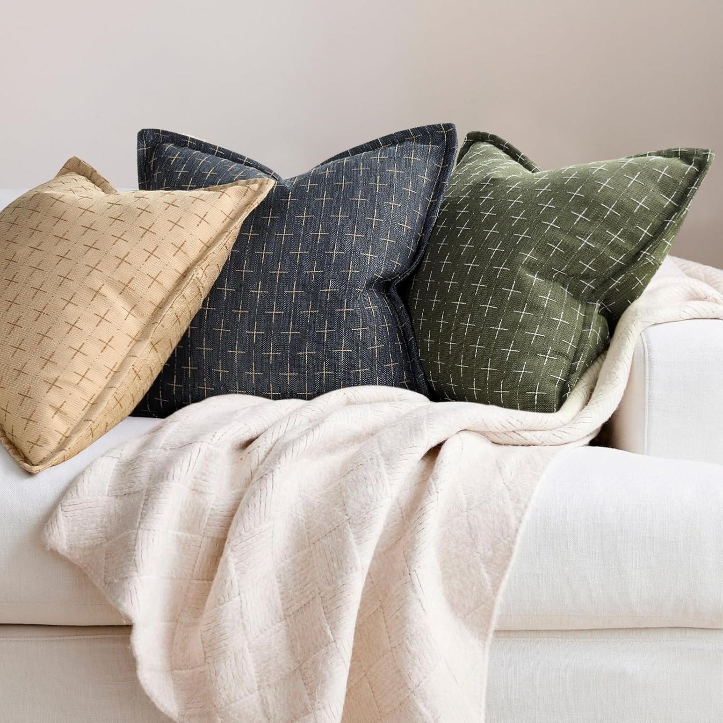 ZWJD Pillow Covers 20x20 Set of 2 Soft Polyester Textured Pillow Covers with Stylish Flange Edge Cozy Farmhouse Throw Pillows for Couch Bed Sofa Living Room