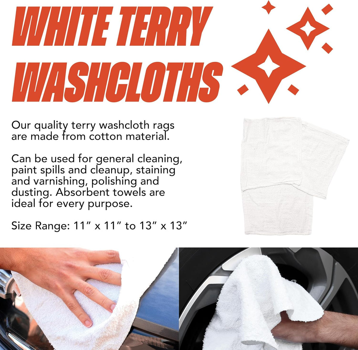Arkwright W11 Terry Cloth Towels for Cleaning - Soft Cotton Blend Washable Multi-Purpose Bar Mop, Absorbent & Quick Dry, Box of Rags for Kitchen, Auto Shop, and Garage, 10 lb, White
