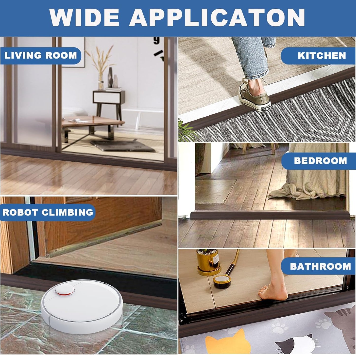 Vinyl Door Threshold Flooring Transition Strip Self Adhesive Carpet Edging Strip for Laminate Doorway Edge Threshold from 2/5" to 3/5" (Brown Wood Grain, 6.6 Ft)