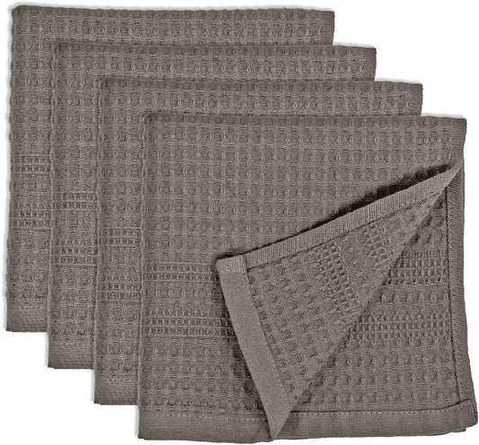 GILDEN TREE Waffle Towels Wash Cloths for Showering, Exfoliating Washcloth Face Towels, Quick Dry Towel Cotton Washcloths Set of 4, Classic Style (Stone)