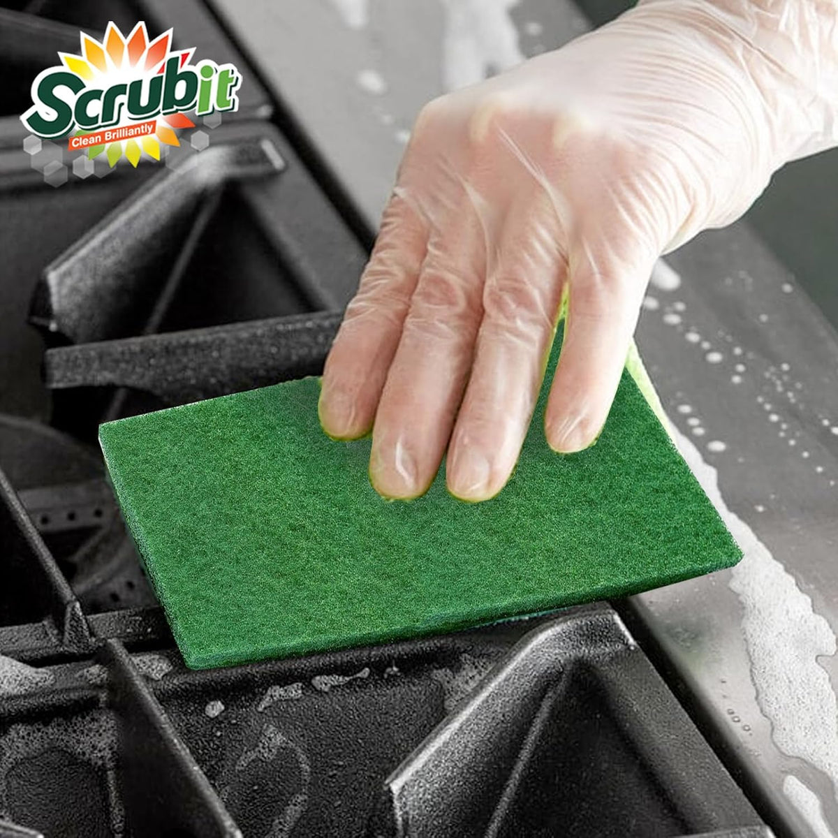 SCRUBIT Scouring Pads - Heavy Duty Scrub Pads for Cleaning Dishes - Non-Scratch - Reusable - Green (50)