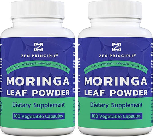 Zen Principle Organic Moringa Oleifera. Ultra-Premium. Provides an All Natural Energy Boost and Multi-Vitamin. A Raw Superfood, Vegan, No GMO and Gluten Free. 360 Capsules.