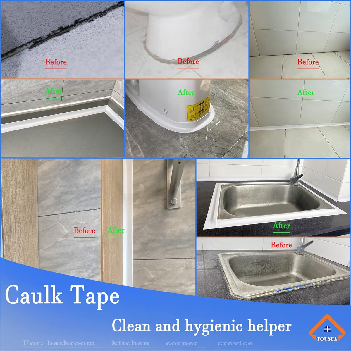 White Caulk Tape for Bath & Kitchen,Caulking Tape for Bathroom Caulking White Self Adhesive Caulk Strip,tub Surround,Toilet Bowl Stick on Gel,Kitchen Countertop (1.5in x 10.5ft)