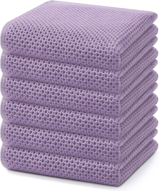 Homaxy 100% Cotton Waffle Weave Kitchen Dish Towels, Ultra Soft Absorbent Quick Drying Cleaning Towel, 13 x 28 Inches, 6-Pack, Lavender