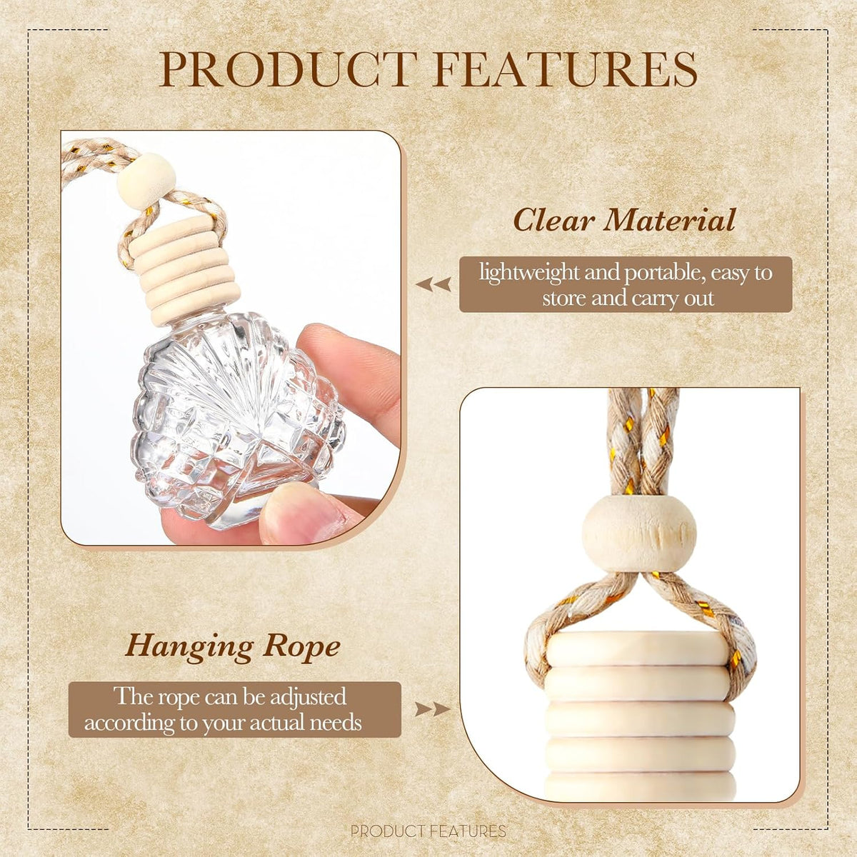 BBTO 50 Pcs Hanging Car Air Freshener Car Diffuser Bottles Empty Glass Perfume Bottle Freshener Diffuser Bottle Pendant for Essential Oil Fragrance Aromatherapy Bottle Ornament(Shell)