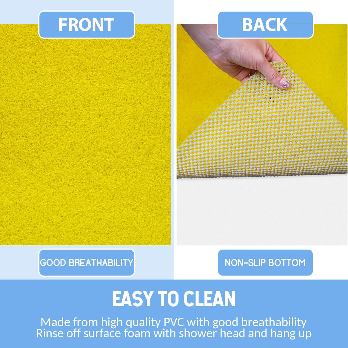 Non-Slip Bathtub Mat, Anti Slip Shower Mat, Fast Drying Bathtub Mats, Foot Scrubber Mat, Anti Slip Mat for Tub, Floor, Bathroom, Kitchen, Home, Hotel (Yellow 40"×28")