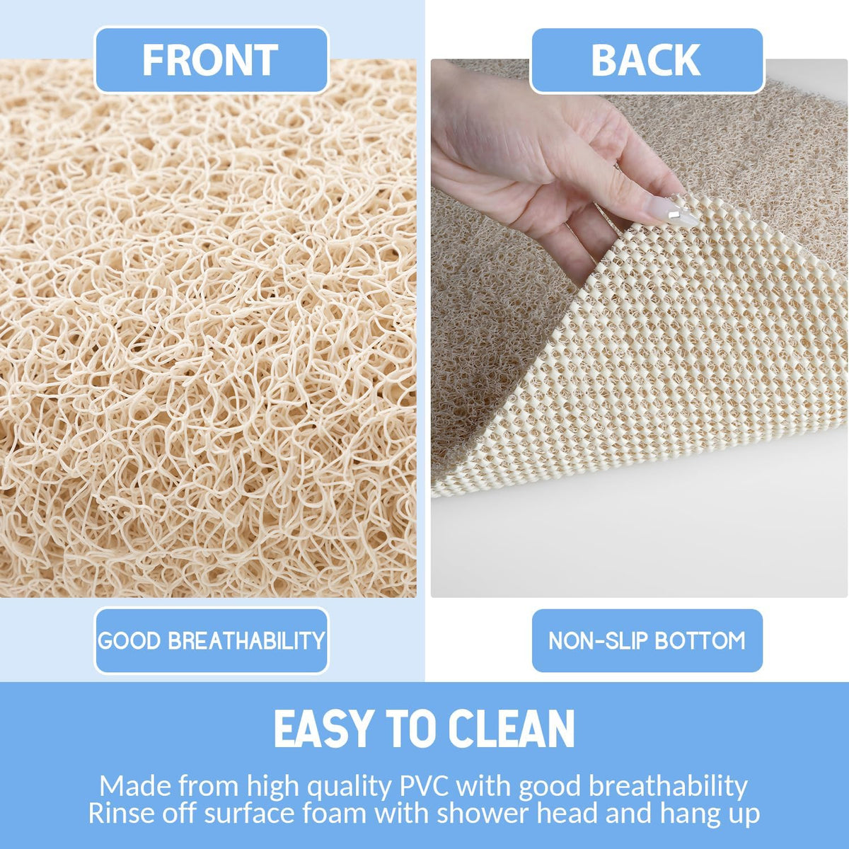 Non Slip Bathtub Mat - Anti Slip Shower Mat, Quick Drying, Foot Scrubber, Anti Slip for Tub, Floor, Bathroom, Home, Kitchen, Hotel (Beige 32'x17')