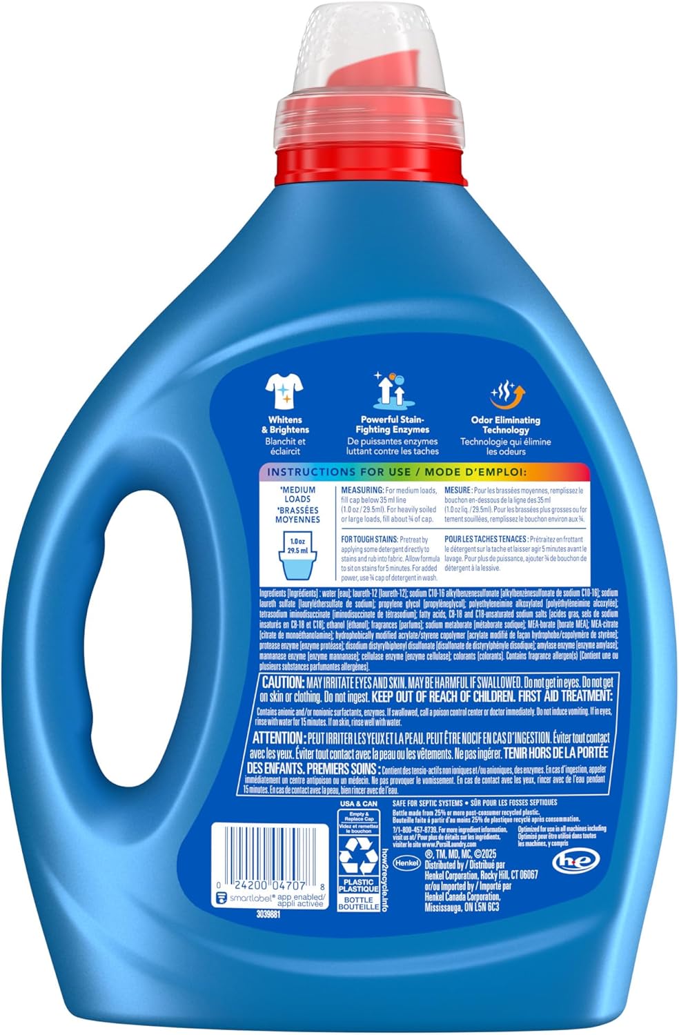 Persil Advanced Clean Oxi+Odor Power, Liquid Laundry Detergent, High Efficiency (HE), Deep Stain Removal, Ultra Concentrated, 82.5 fl oz, 82 Loads