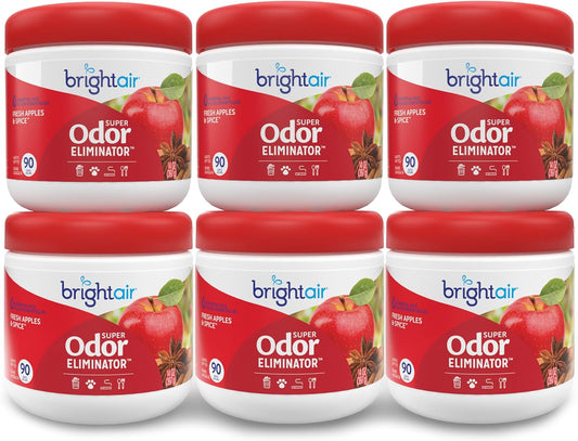 Bright Air 14 oz. Super Odor Eliminator, for Medium-Size Spaces, Fresh Apples & Spice Scent, Case of 6, Lasts Up to 90 Days Each