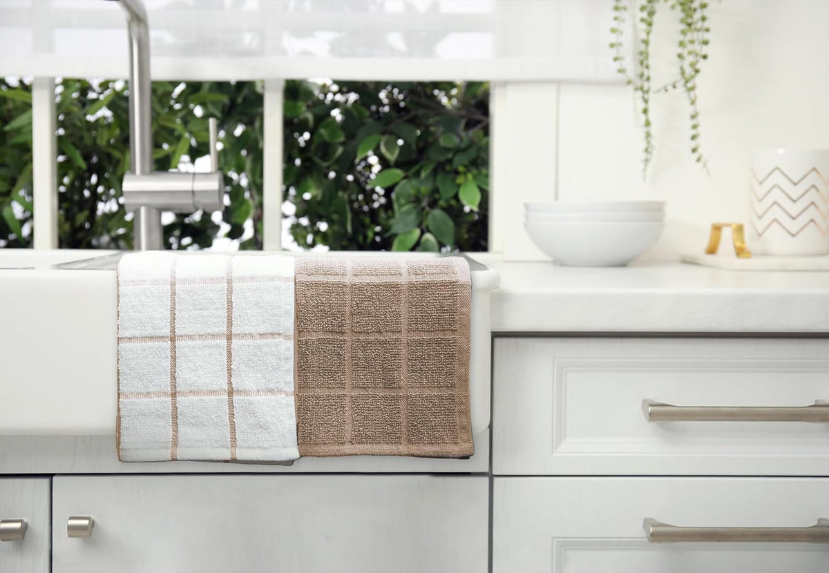 100% Cotton Terry Dish Cloth & Dish Towel, 6 Pack, Super Soft and Absorbent Kitchen Towels, Perfect for Kitchen Cleaning and Dish Washing (TAN 6 Pack)