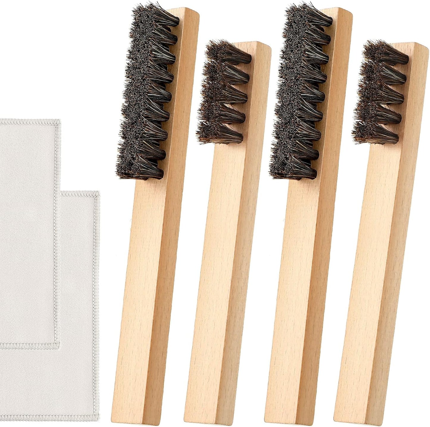 Patelai 6 Pieces Silver Polish Set, 4 Silver Cleaning Horsehair Brushes with 2 Pieces Polish Cloth Jewelry Cleaning Kit for Detail Work, Jewelry Tarnish Silverware Plateware(Classic)