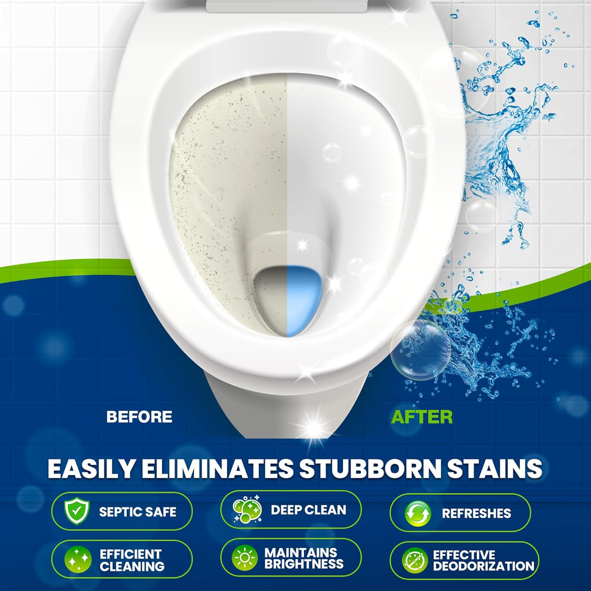 True Fresh Toilet Bowl Cleaner Tablets 24 Pack – Deodorizer & Septic Safe – Deep Cleaning, Odor Eliminator, Stain Remover for Long-Lasting Freshness – Fresh Lemon Scent