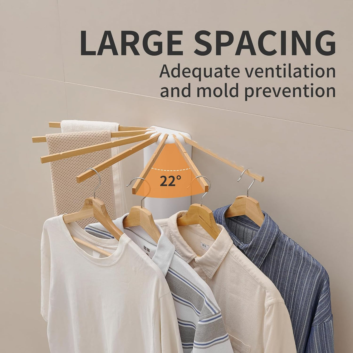LEQ Wall Mounted Clothes Drying Rack, Garment Rack Foldable Space Saving Laundry Drying Rack with 7 Hanging Rods,Drying Rack Clothing for Laundry Balcony Bedroom Household Wooden