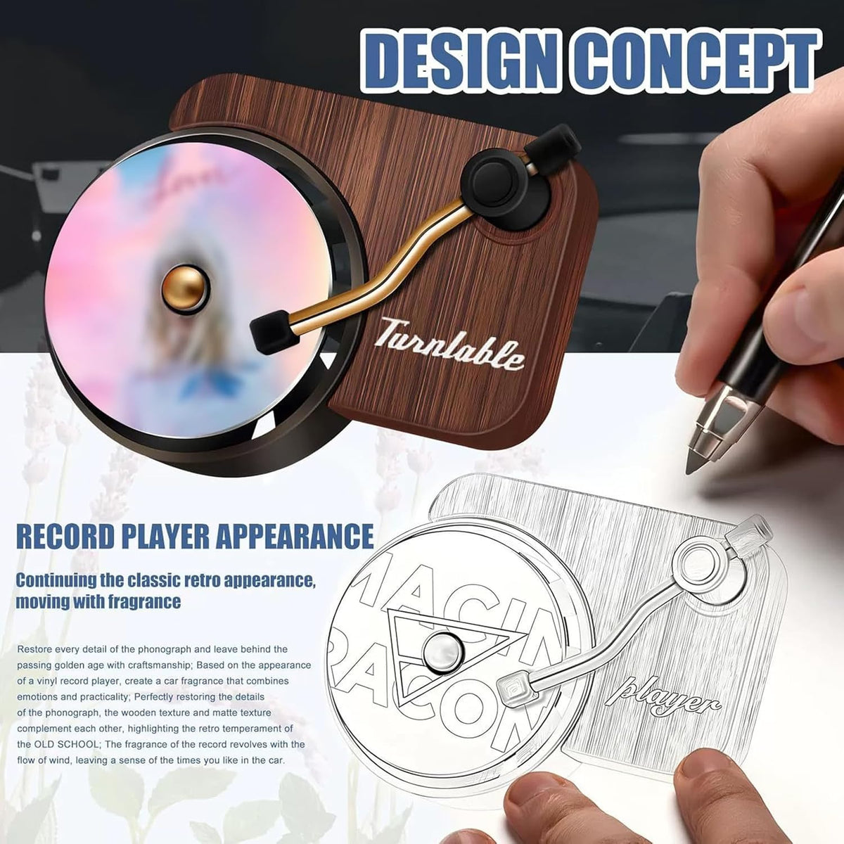 Taylo r car-mounted record player essential oil fragrance disc air freshener vent clip diffuser, retro wooden design, suitable for gifting to Swif t fans and music enthusiasts.