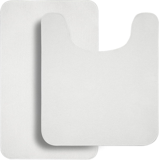 Bathroom Rugs Set 2 Pieces,Thin Bathroom Mats,Toilet Rugs,Quick Dry,Non-Slip,Machine Washable,Low Pile,Absorbent Bath Mats,Shower,Sink,Home Decor Accessories.White,1'5"x2'3"+1'8"x2" U Shape