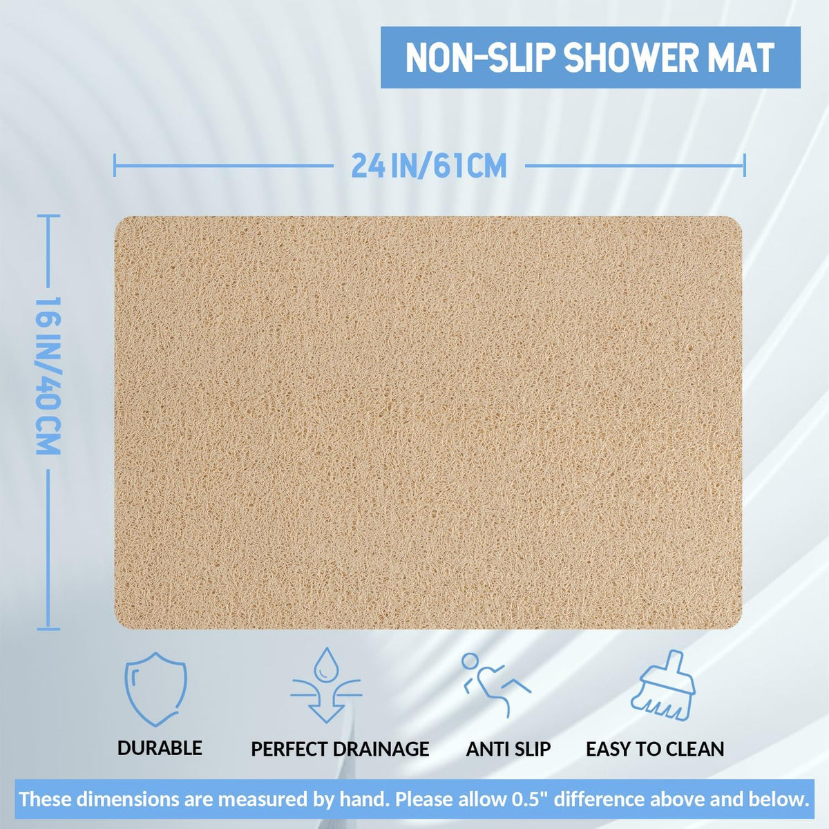 Non-Slip Bathtub Mat, 2 Pack Anti Slip Shower Mat, Fast Drying Bathtub Mats, Foot Scrubber Mat, Anti Slip Mat for Tub, Floor, Bathroom, Kitchen, Home, Hotel (Beige 24"×16"+24"×16")