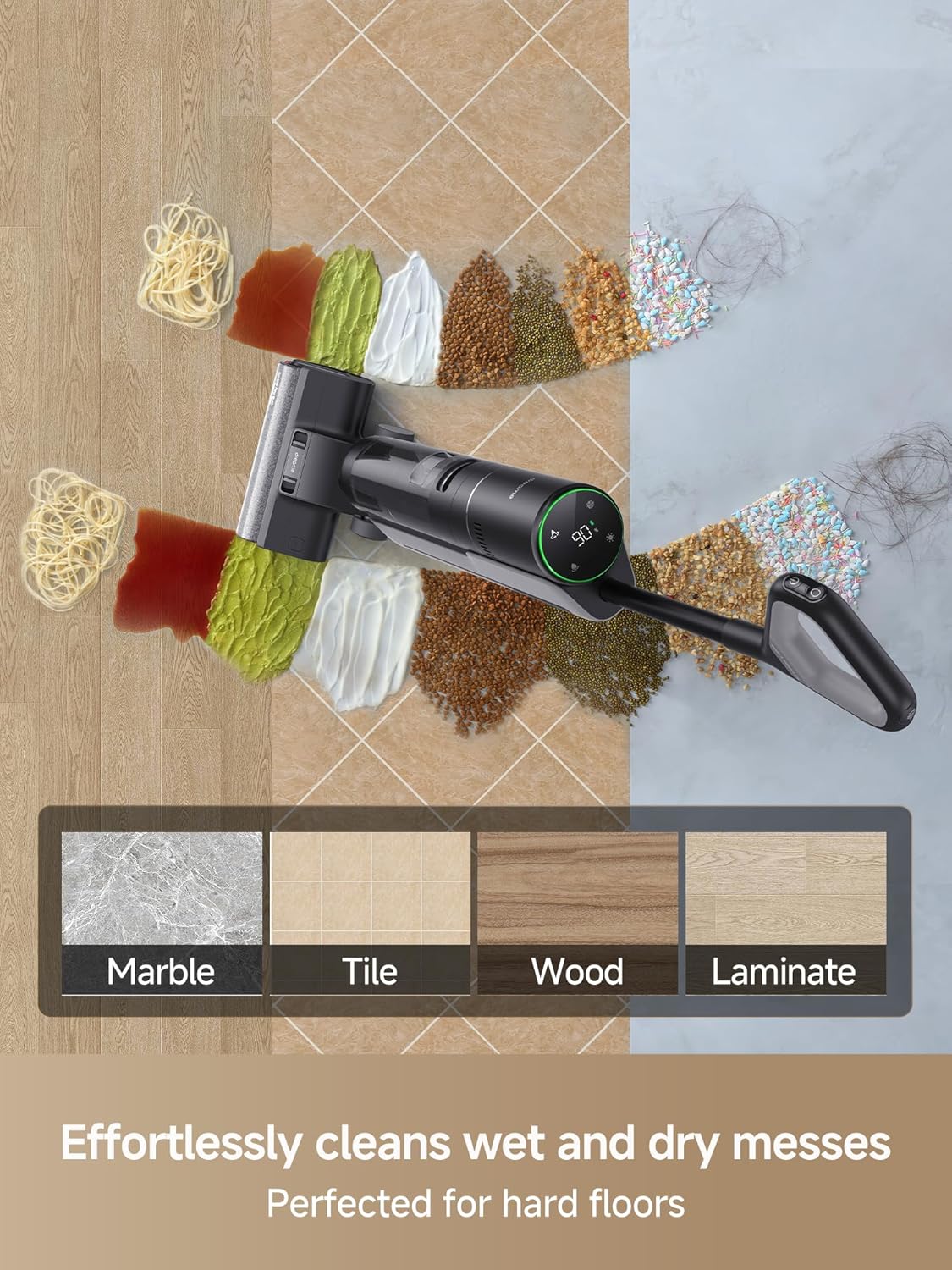 DREAME H12 PRO Vacuum Mop, Wet Dry Vacuum Cleaner for Hard Floor, Vacuum and Mop at The Same Time for Wet & Dry Messes, Auto Self-Cleaning, Edge to Edge Cleaning with Hot Air Drying