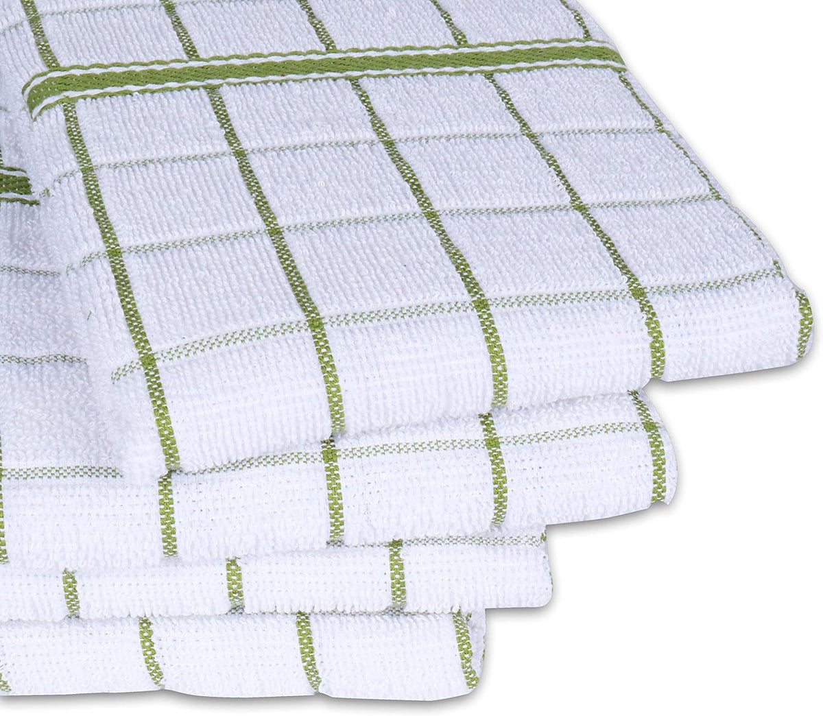 AMOUR INFINI Terry Cotton Kitchen Towels 4-Pack - Large 18 x 28 Inch, Absorbent & Soft Dish Towel with Hanging Loop, Washable Ideal for Cleaning, Drying (Green)